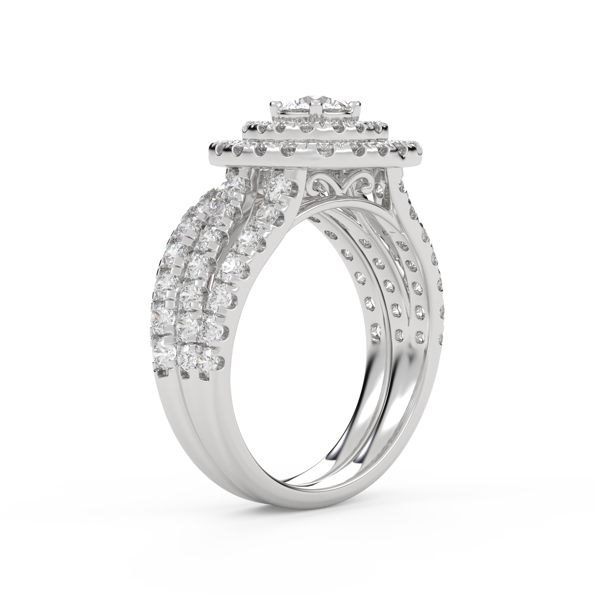 IGI Certified Shank Double Halo Bridal Set Ring
