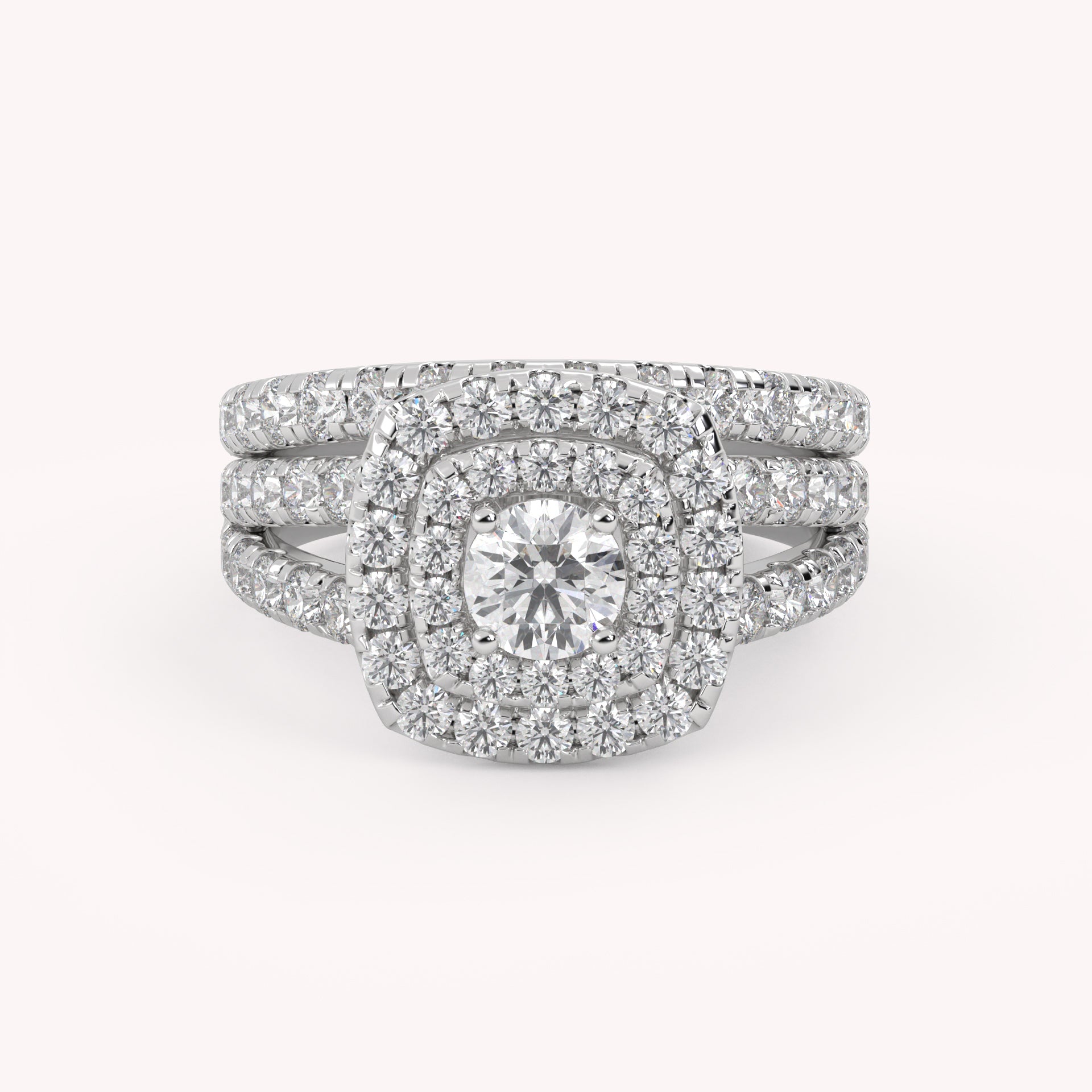 IGI Certified Shank Double Halo Bridal Set Ring