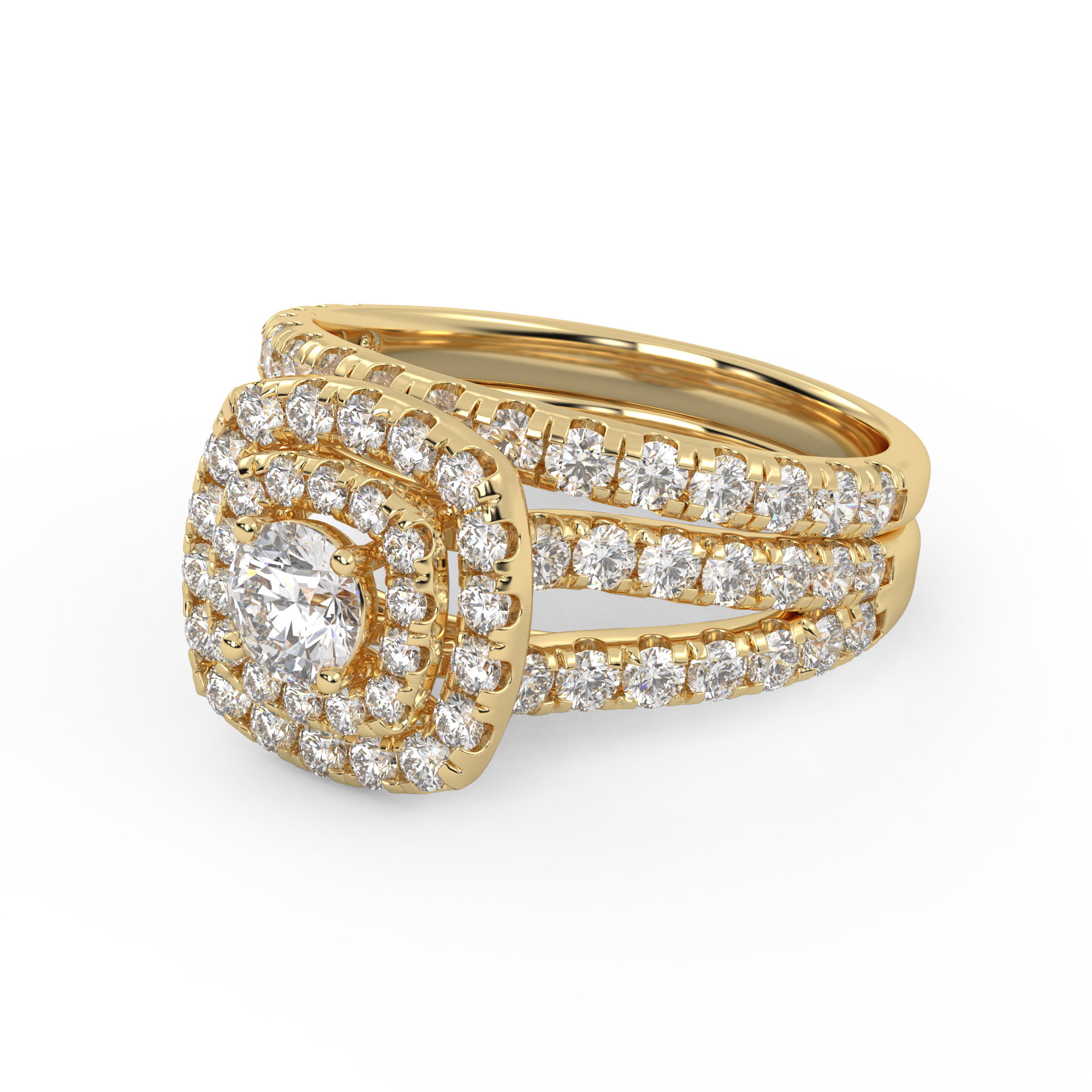 IGI Certified Shank Double Halo Bridal Set Ring