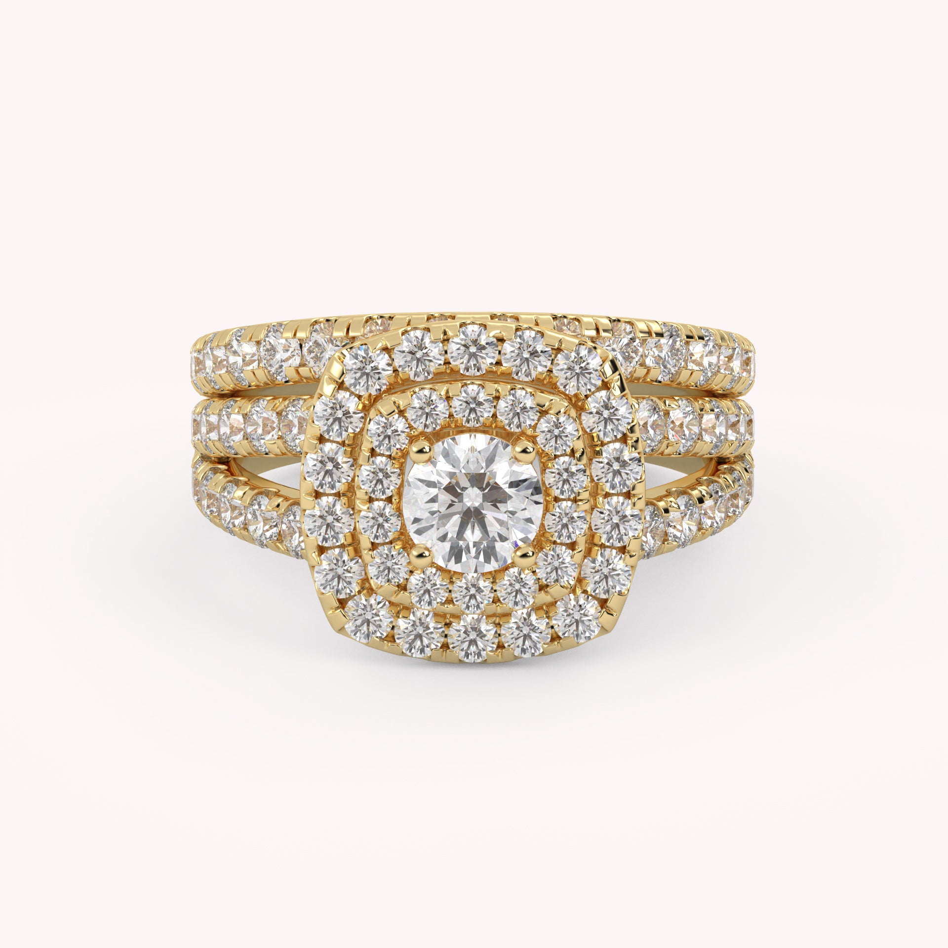 IGI Certified Shank Double Halo Bridal Set Ring