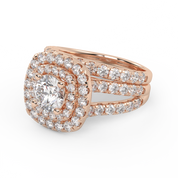 IGI Certified Shank Double Halo Bridal Set Ring