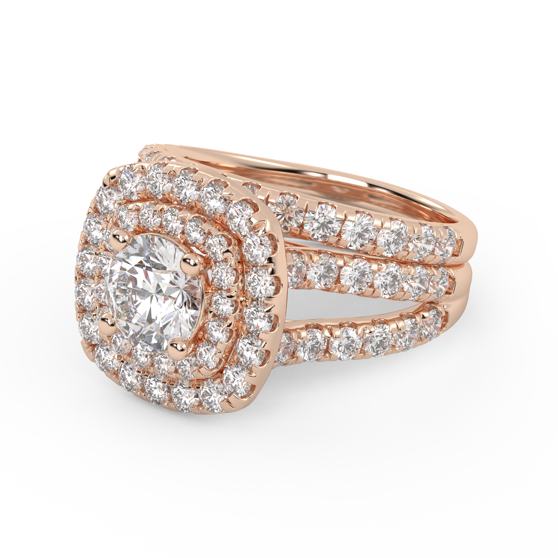 IGI Certified Shank Double Halo Bridal Set Ring