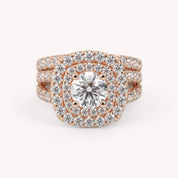 IGI Certified Shank Double Halo Bridal Set Ring