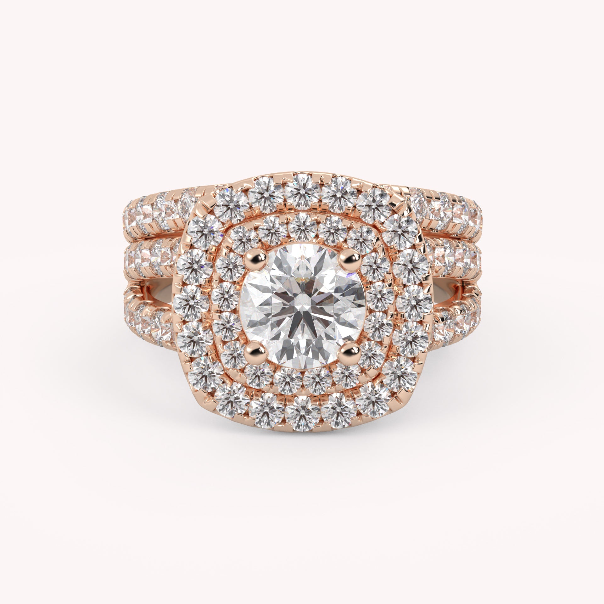 IGI Certified Shank Double Halo Bridal Set Ring