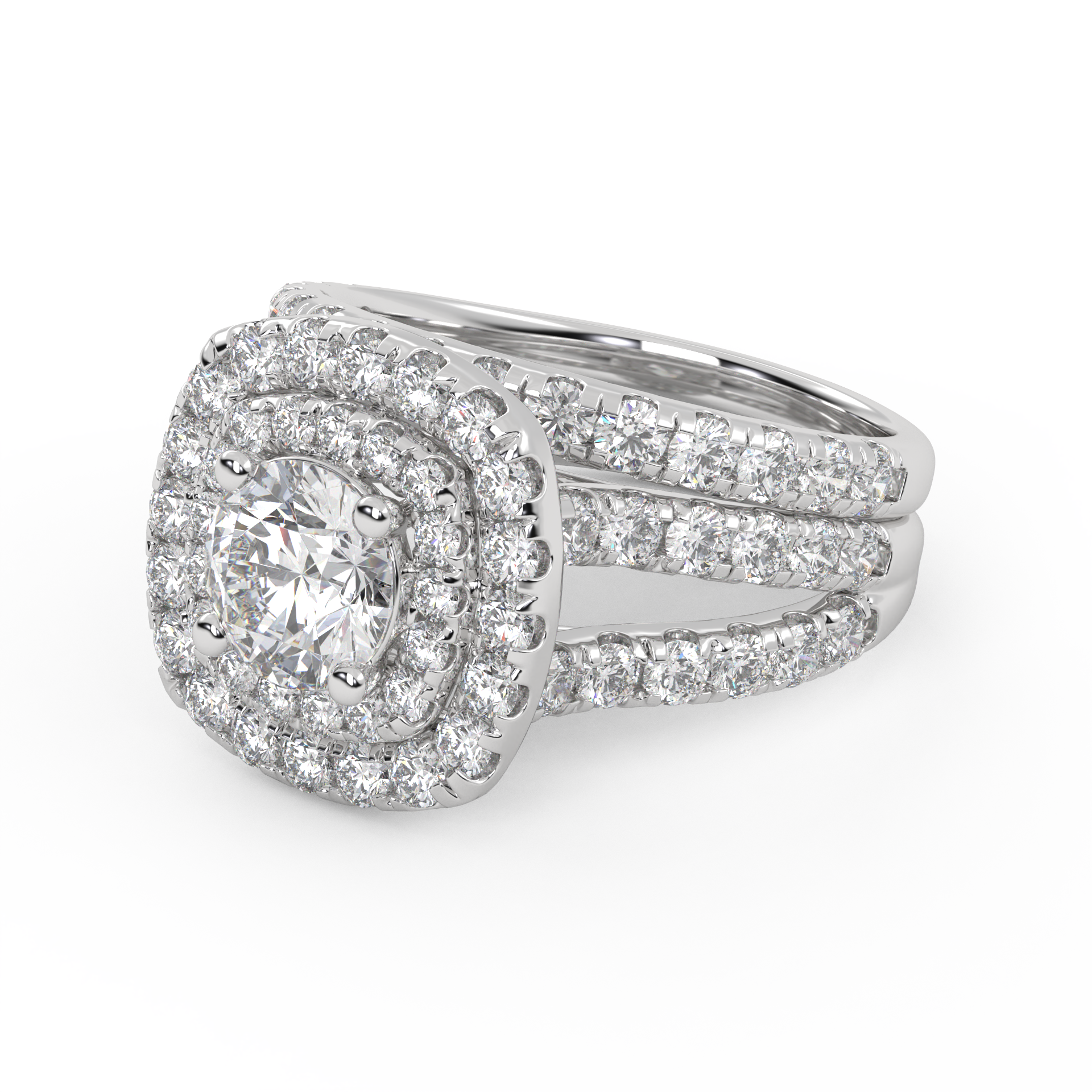 IGI Certified Shank Double Halo Bridal Set Ring