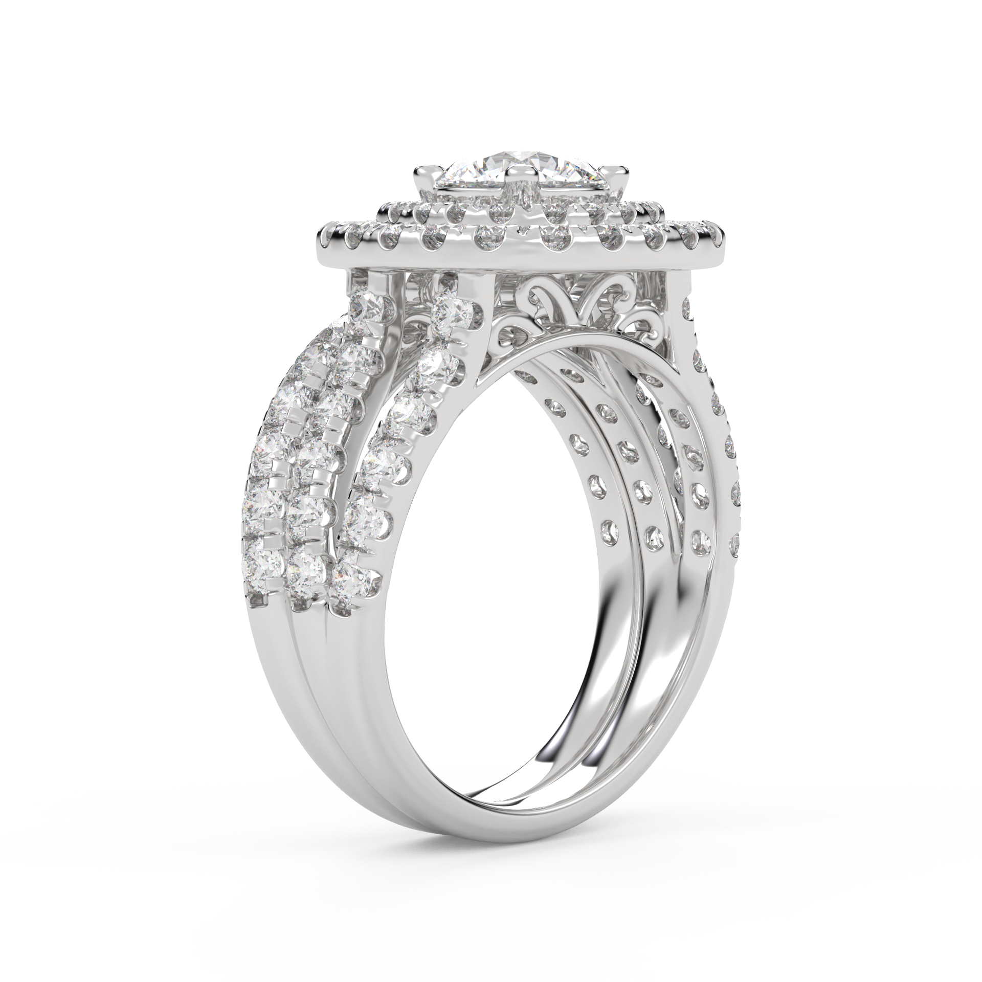 IGI Certified Shank Double Halo Bridal Set Ring