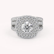 IGI Certified Shank Double Halo Bridal Set Ring