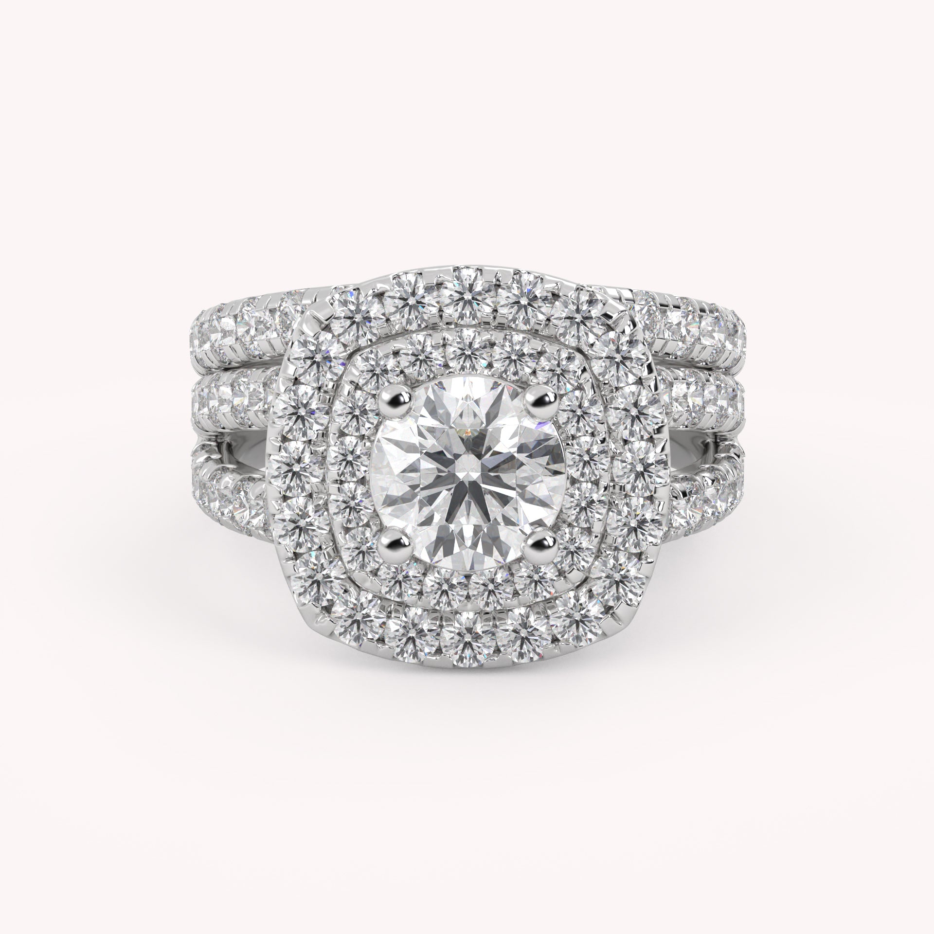 IGI Certified Shank Double Halo Bridal Set Ring