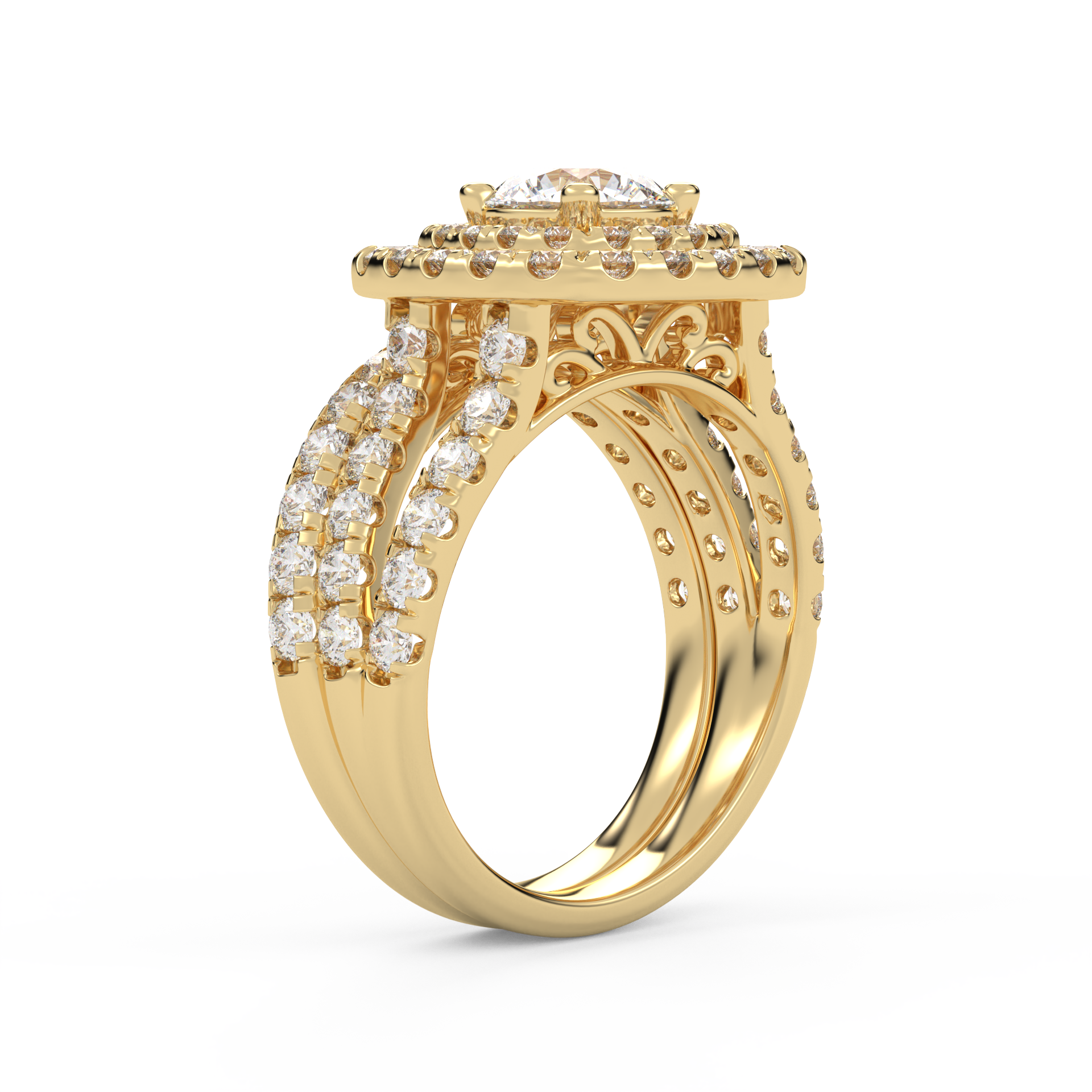 IGI Certified Shank Double Halo Bridal Set Ring