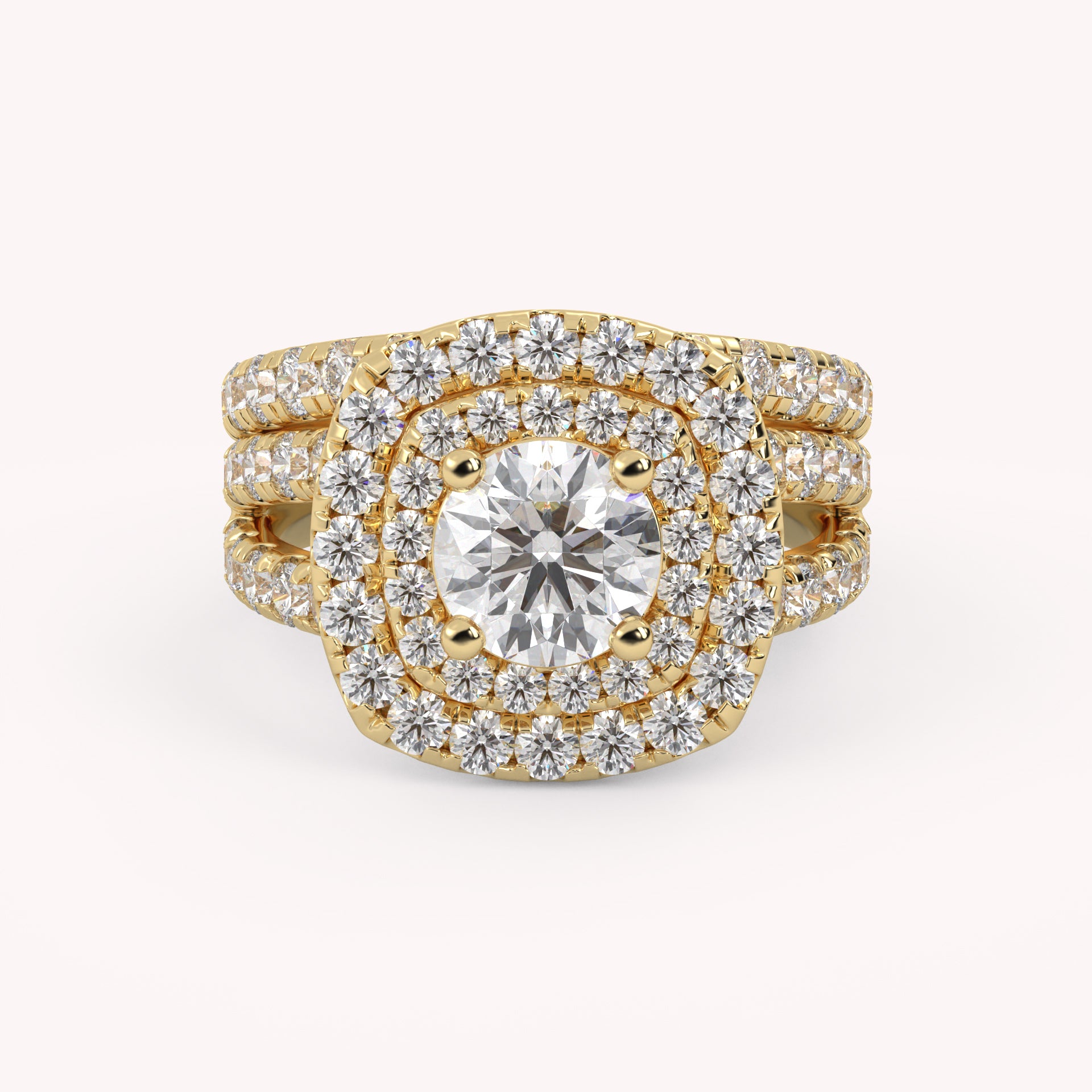 IGI Certified Shank Double Halo Bridal Set Ring