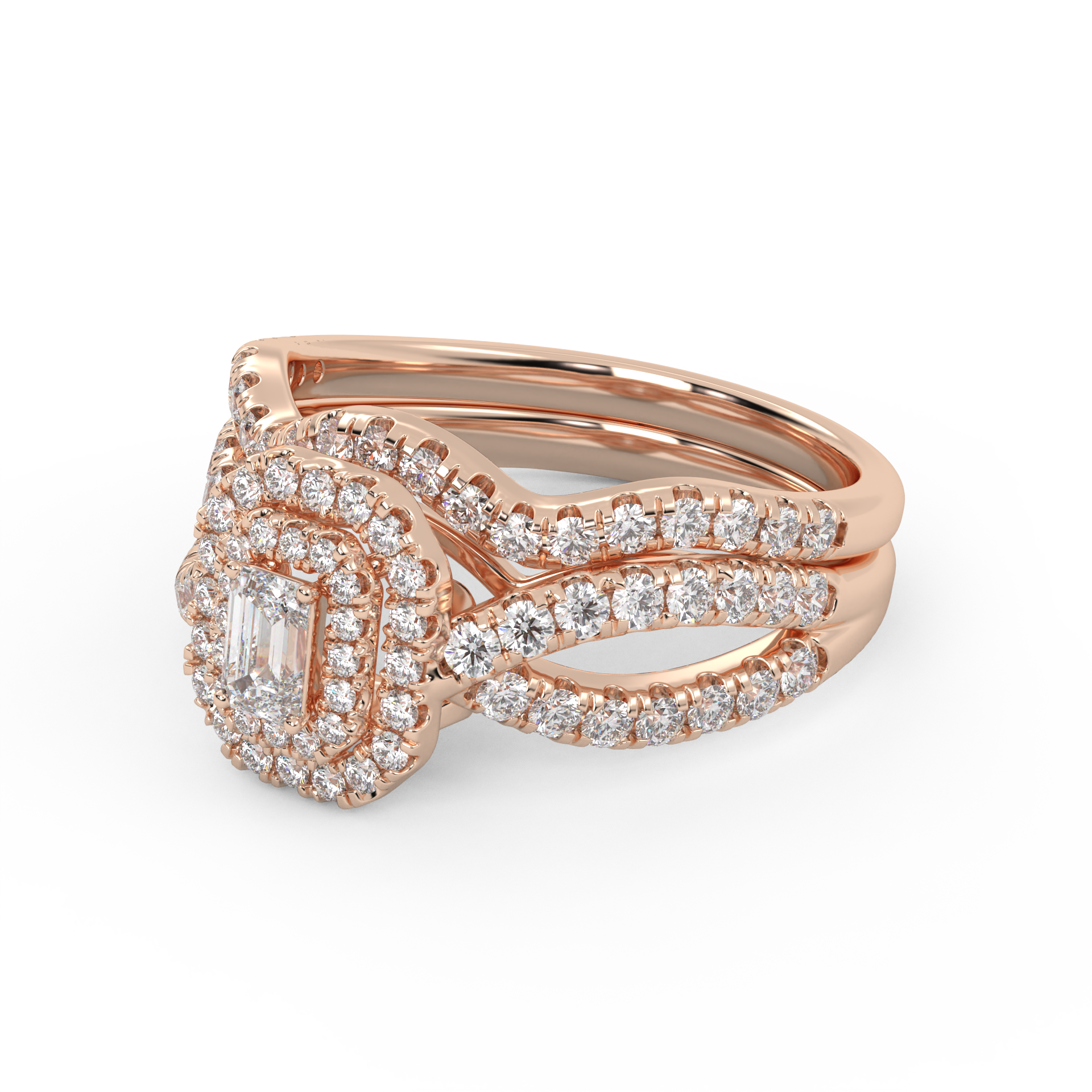 IGI Certified Emerald Cut Lab Diamond Bridal Set Ring