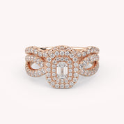 IGI Certified Emerald Cut Lab Diamond Bridal Set Ring