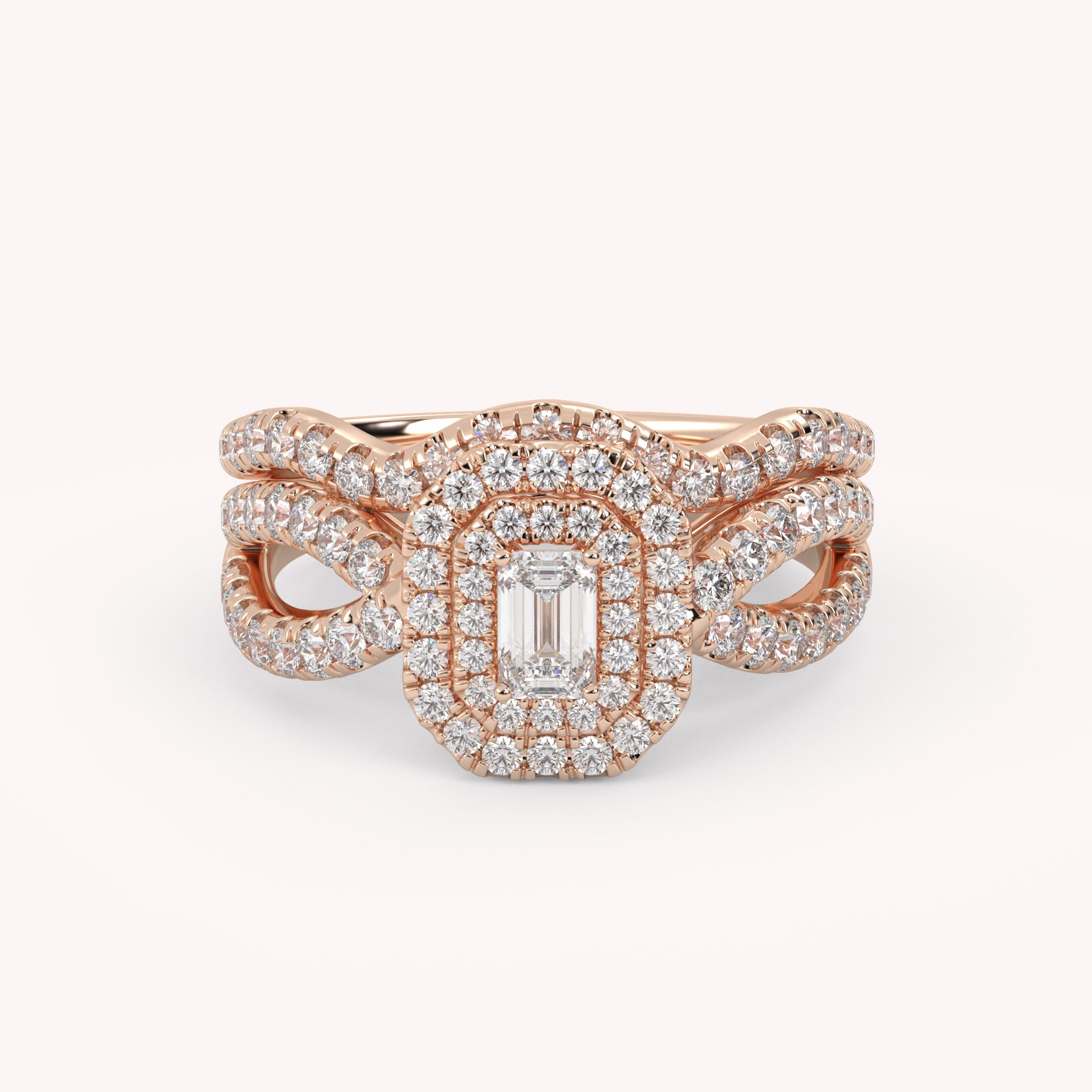 IGI Certified Emerald Cut Lab Diamond Bridal Set Ring