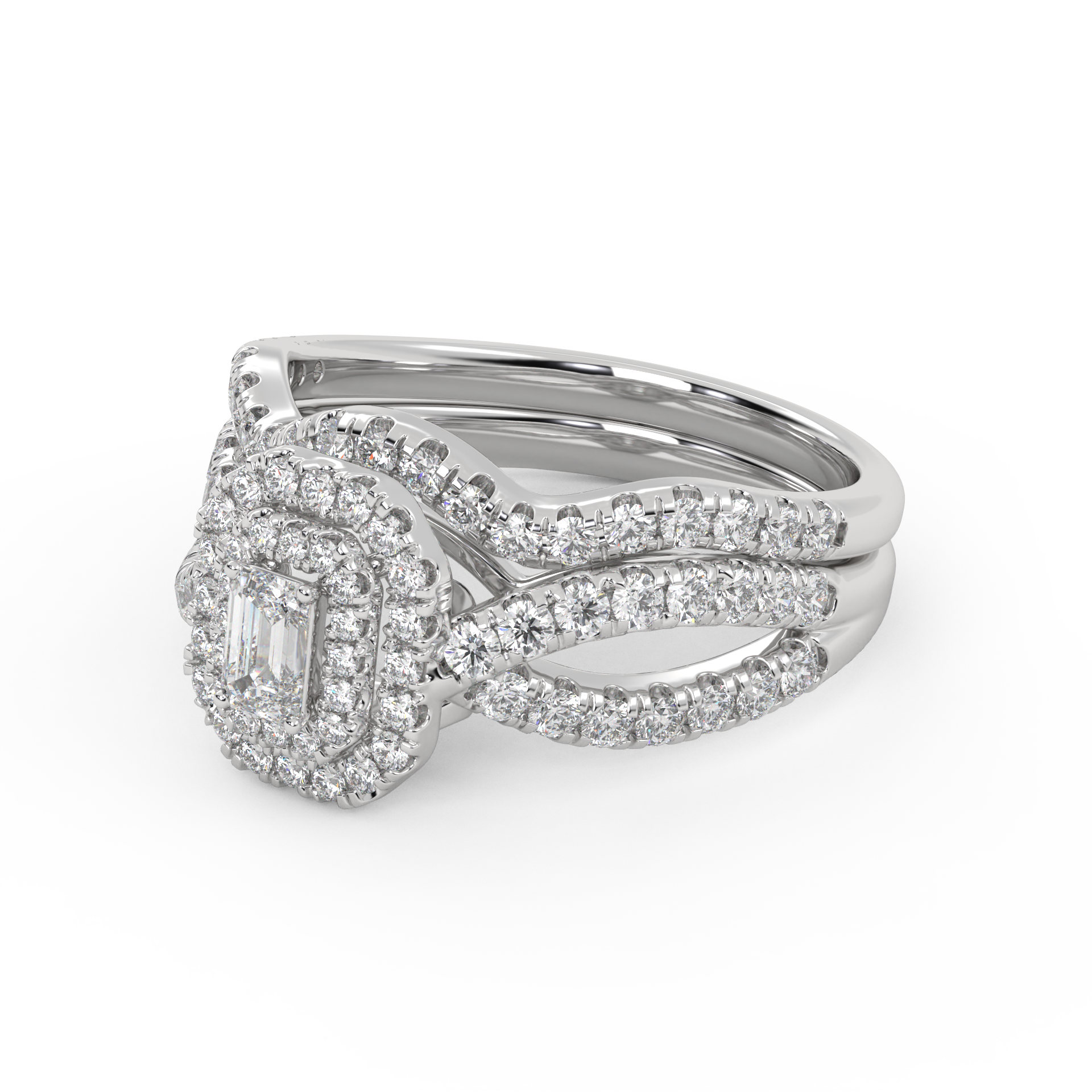 IGI Certified Emerald Cut Lab Diamond Bridal Set Ring