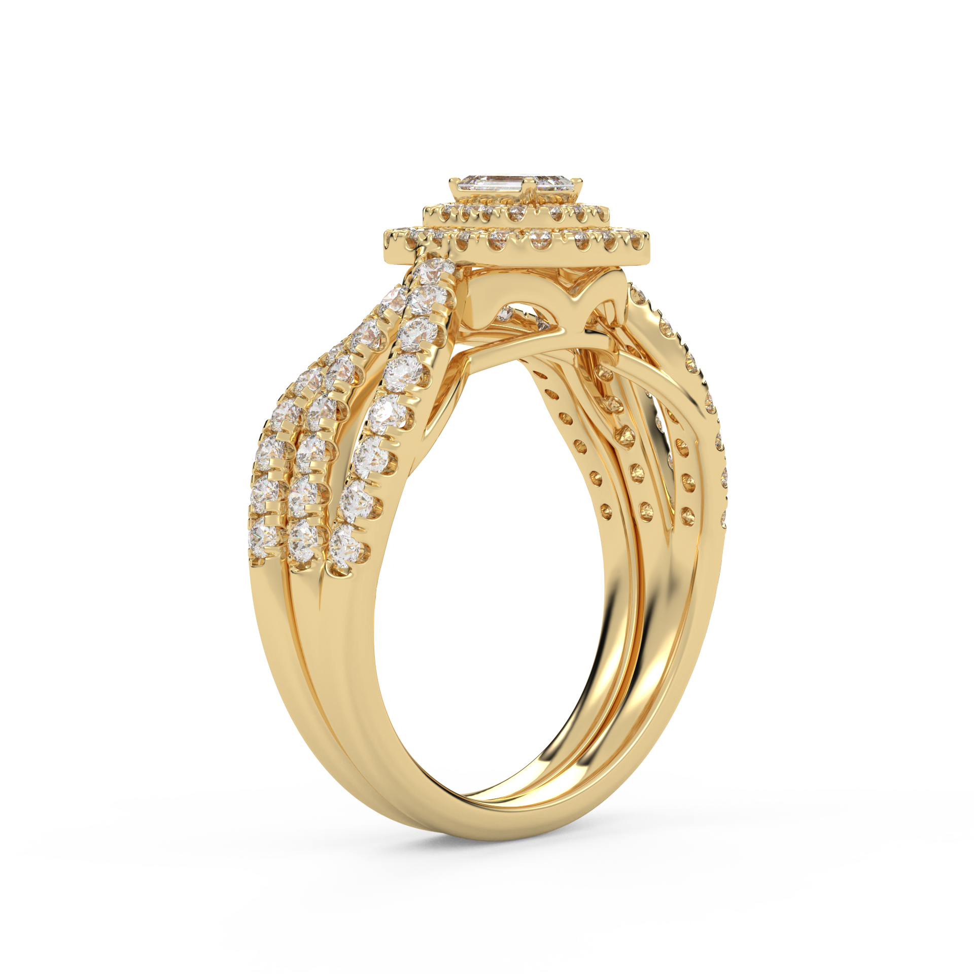 IGI Certified Emerald Cut Lab Diamond Bridal Set Ring