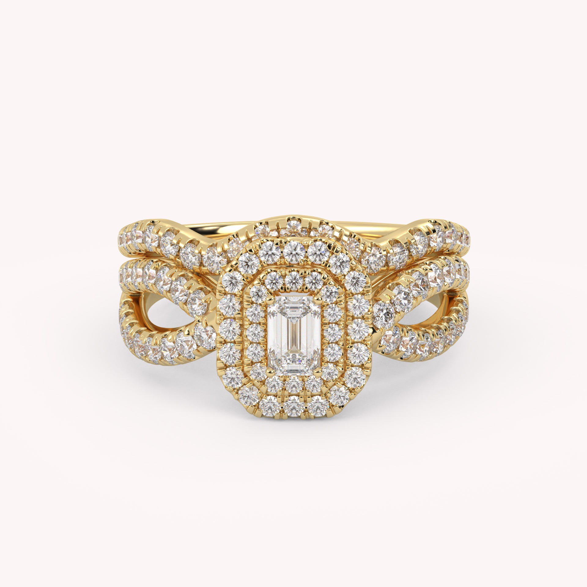 IGI Certified Emerald Cut Lab Diamond Bridal Set Ring