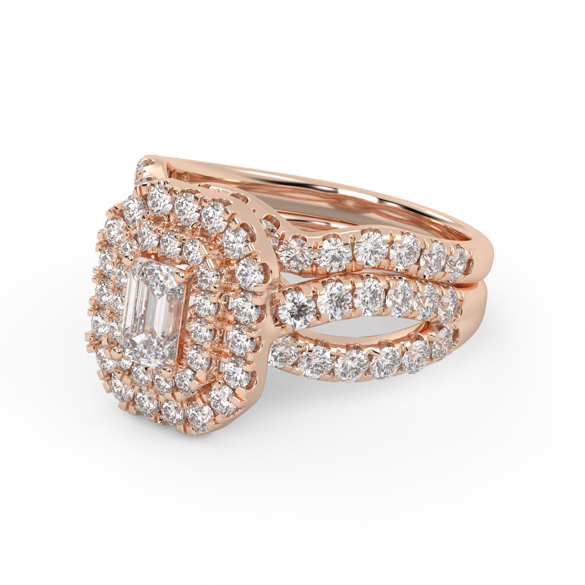 IGI Certified Emerald Cut Lab Diamond Bridal Set Ring