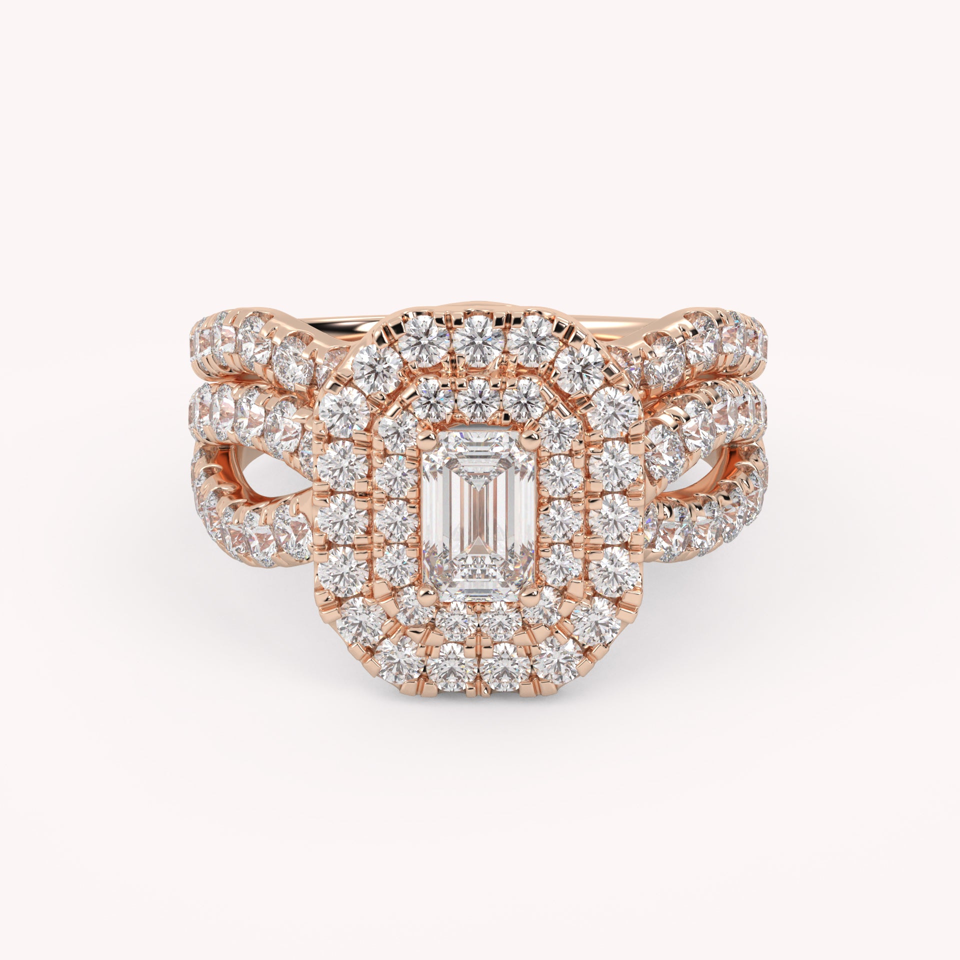 IGI Certified Emerald Cut Lab Diamond Bridal Set Ring