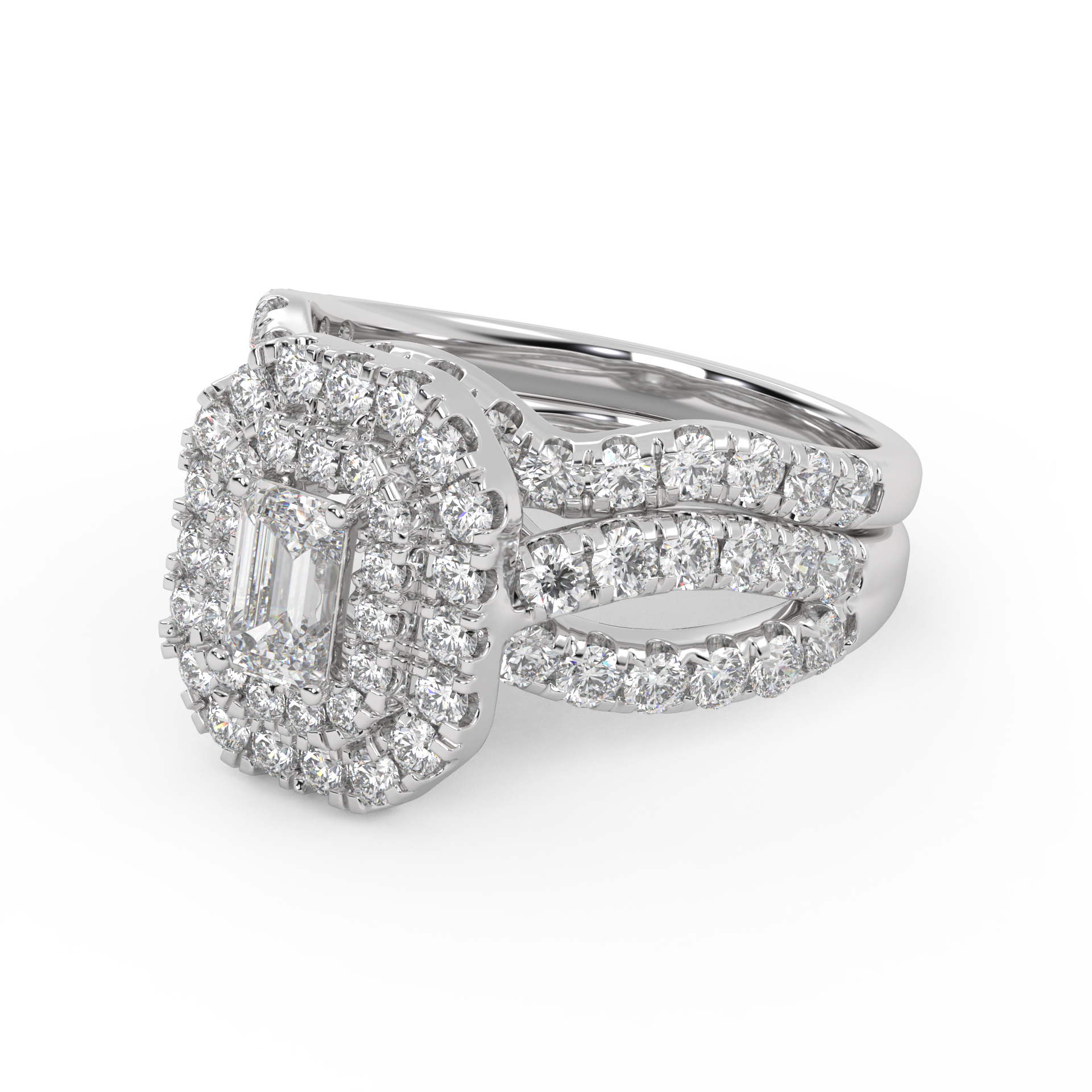 IGI Certified Emerald Cut Lab Diamond Bridal Set Ring