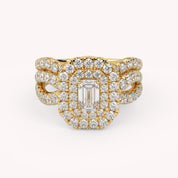 IGI Certified Emerald Cut Lab Diamond Bridal Set Ring