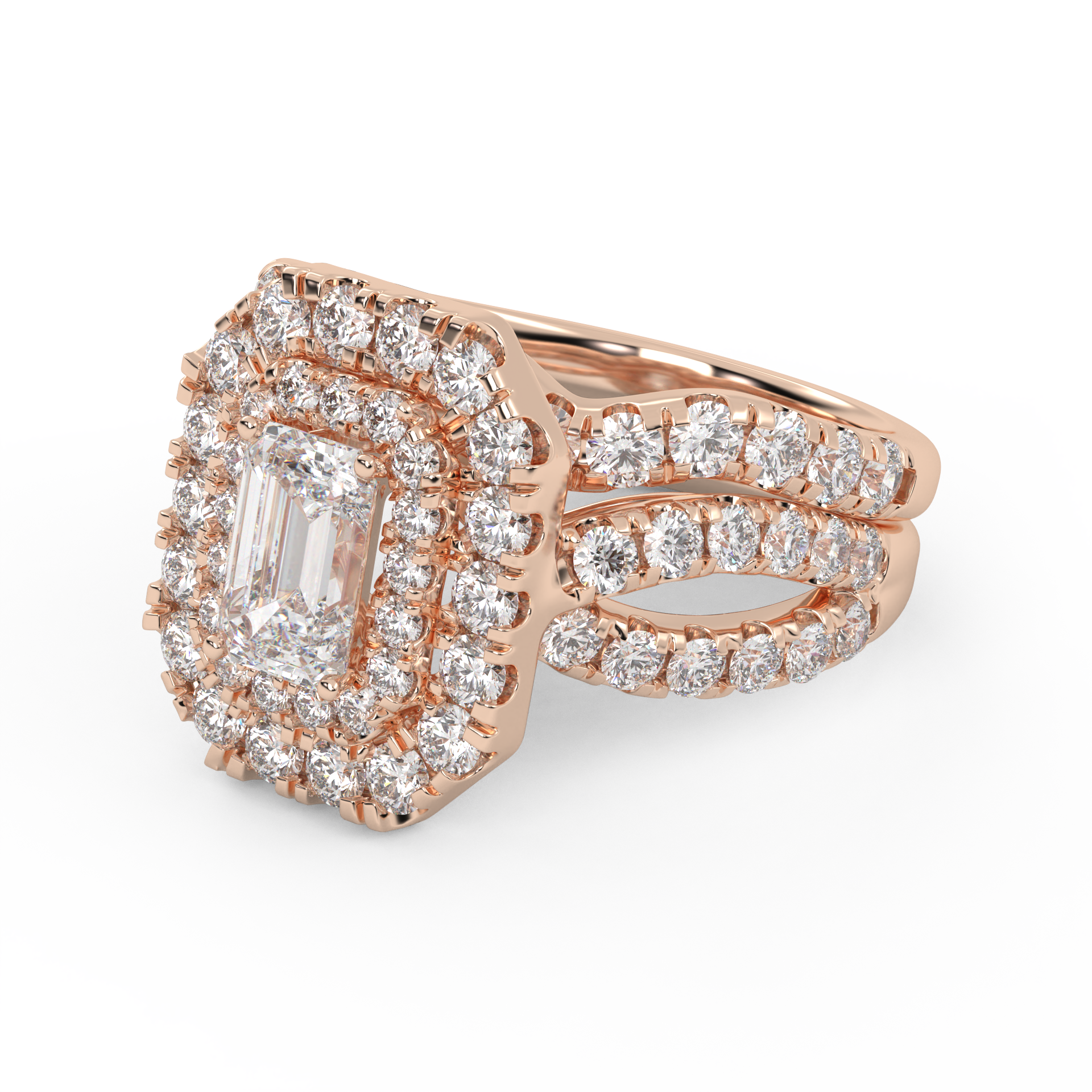 IGI Certified Emerald Cut Lab Diamond Bridal Set Ring