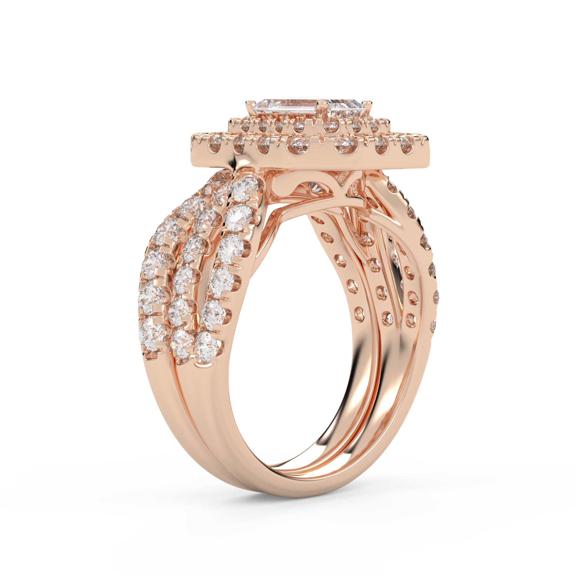 IGI Certified Emerald Cut Lab Diamond Bridal Set Ring