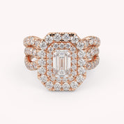 IGI Certified Emerald Cut Lab Diamond Bridal Set Ring