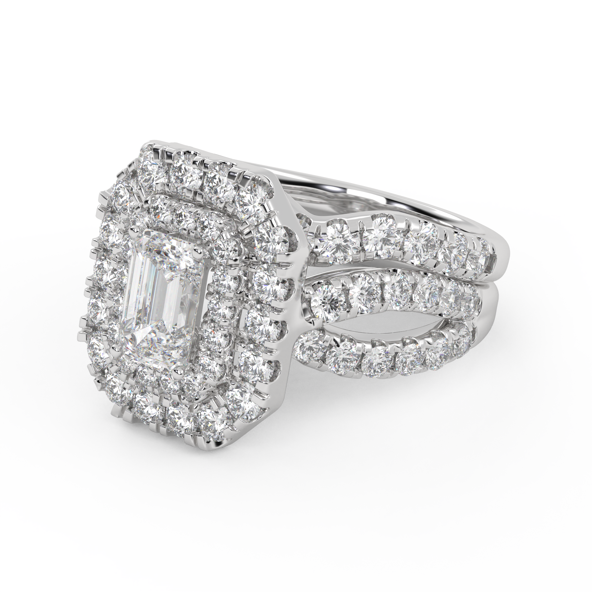 IGI Certified Emerald Cut Lab Diamond Bridal Set Ring