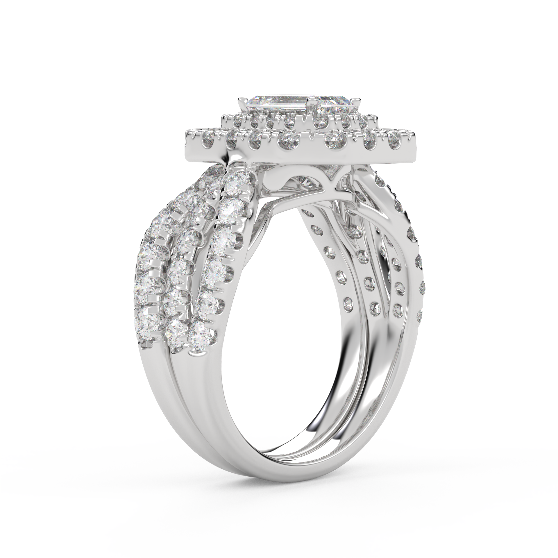 IGI Certified Emerald Cut Lab Diamond Bridal Set Ring