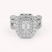 IGI Certified Emerald Cut Lab Diamond Bridal Set Ring