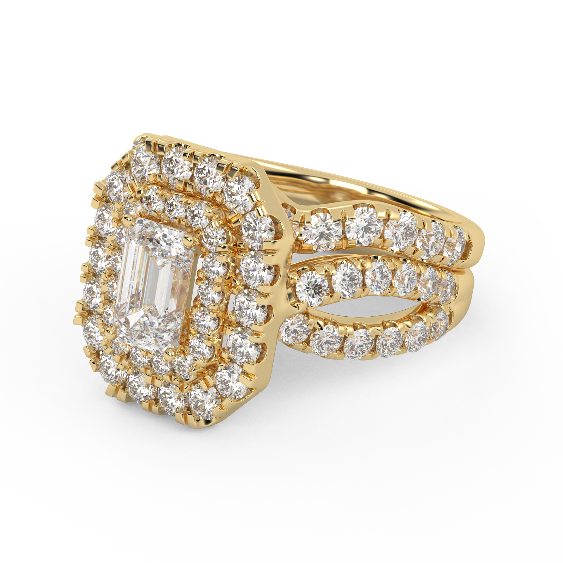 IGI Certified Emerald Cut Lab Diamond Bridal Set Ring