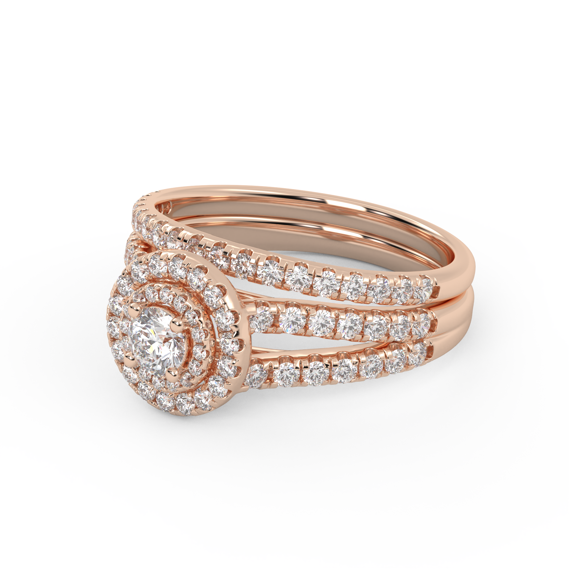 IGI Certified Double Halo Lab Diamond Bridal Set Ring