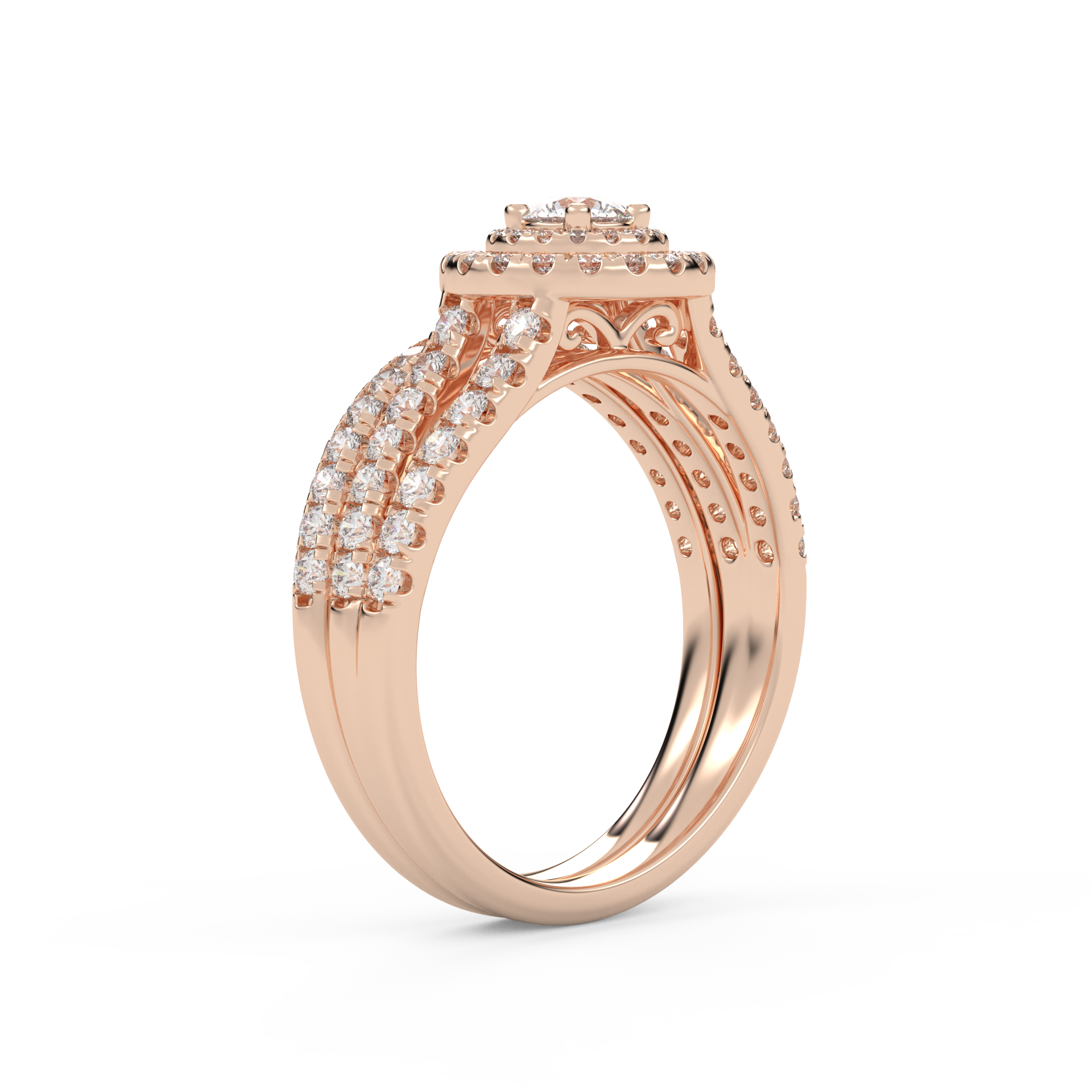 IGI Certified Double Halo Lab Diamond Bridal Set Ring