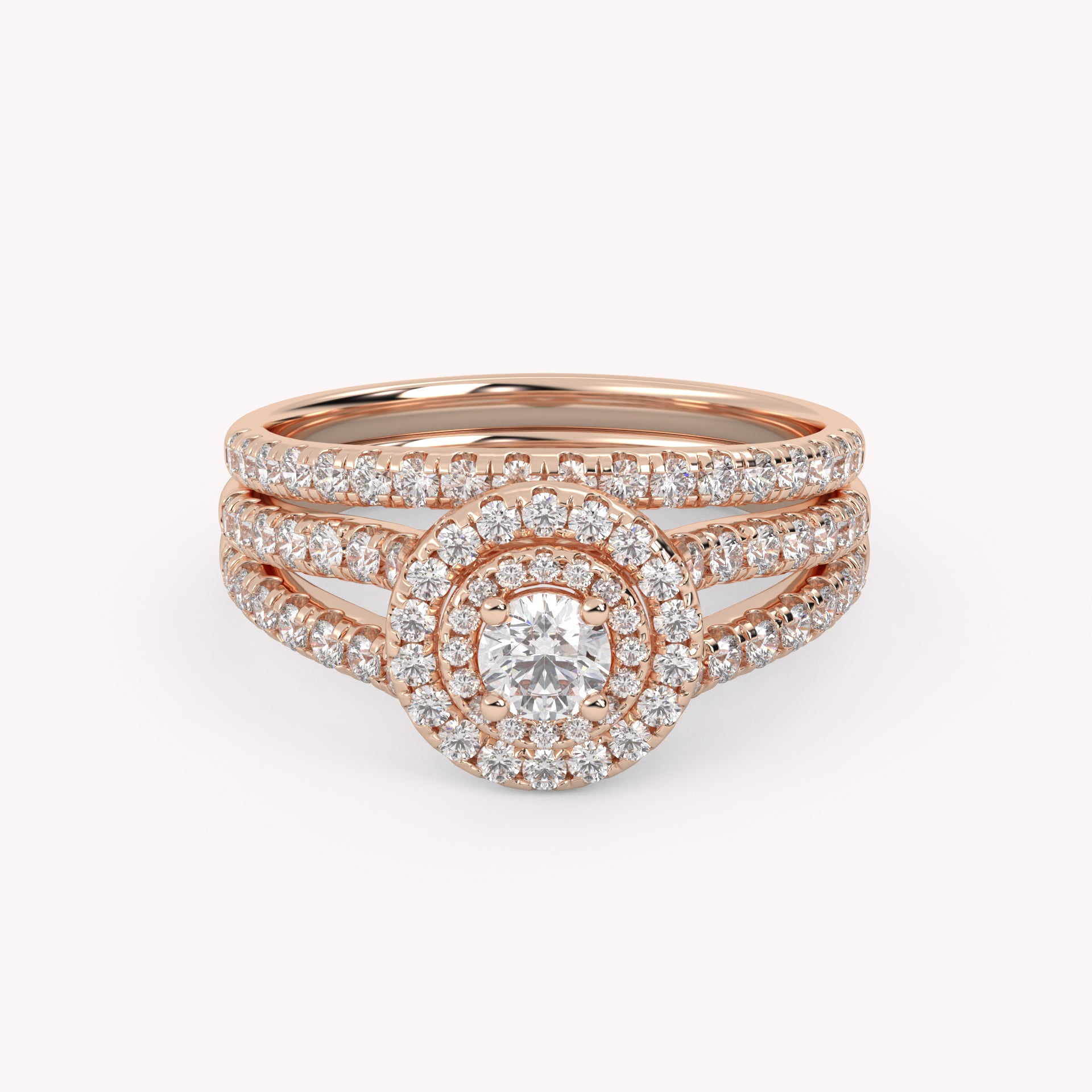 IGI Certified Double Halo Lab Diamond Bridal Set Ring