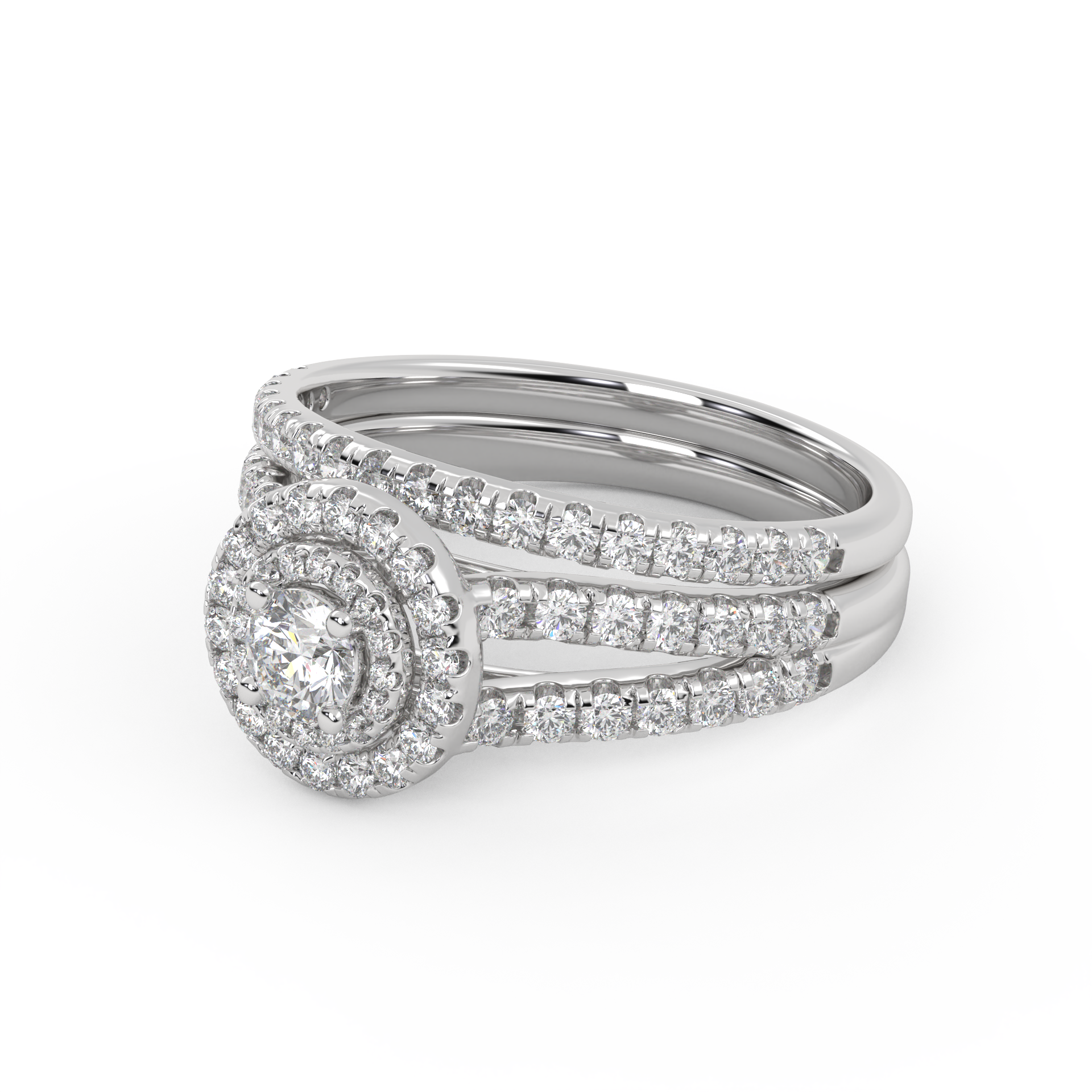 IGI Certified Double Halo Lab Diamond Bridal Set Ring