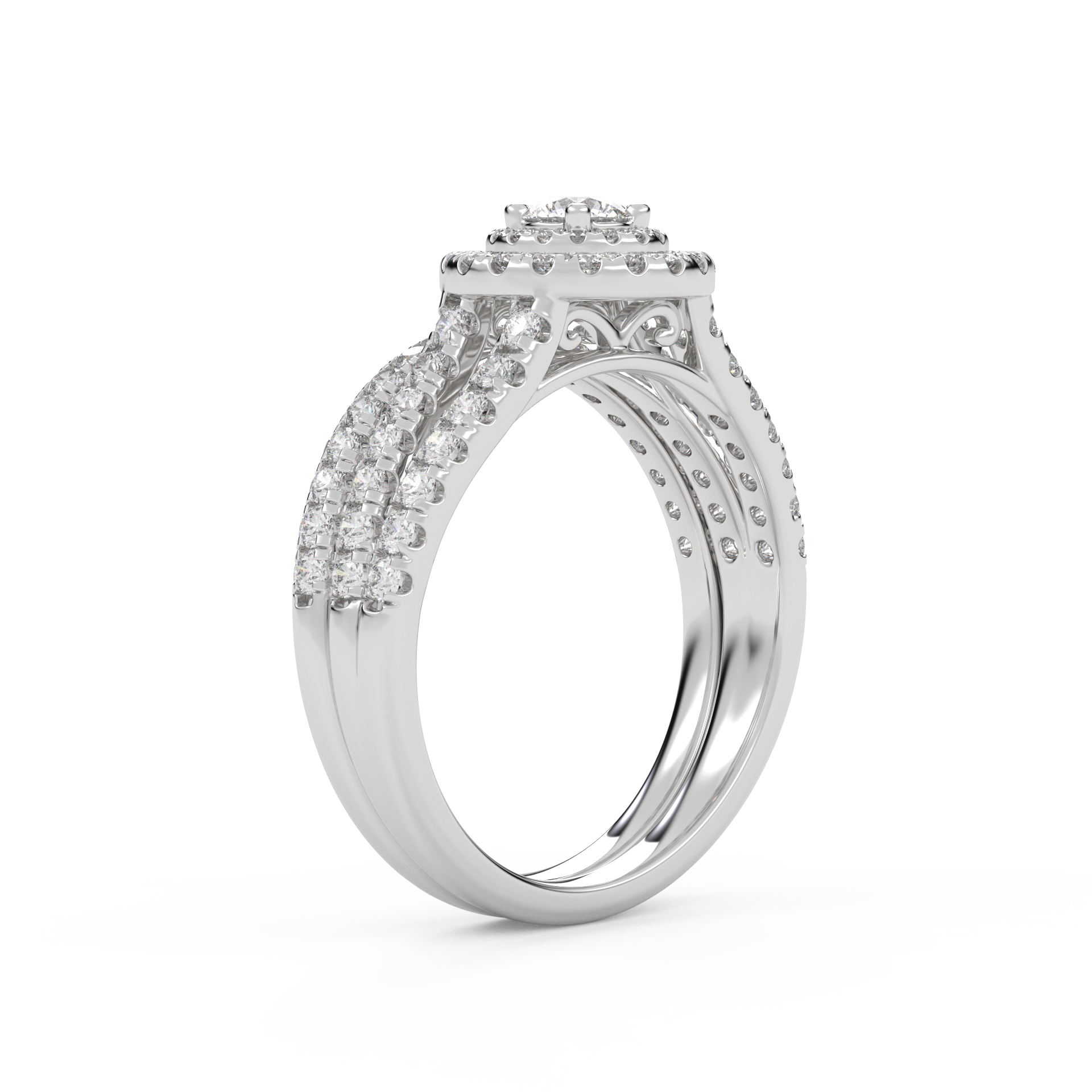 IGI Certified Double Halo Lab Diamond Bridal Set Ring
