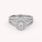 IGI Certified Double Halo Lab Diamond Bridal Set Ring
