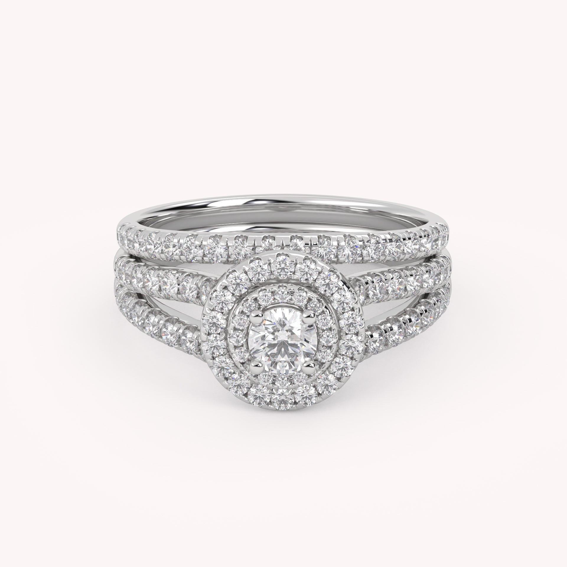 IGI Certified Double Halo Lab Diamond Bridal Set Ring