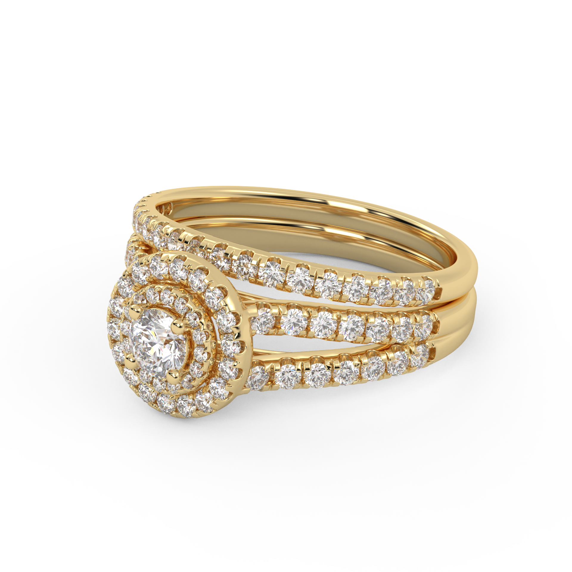 IGI Certified Double Halo Lab Diamond Bridal Set Ring