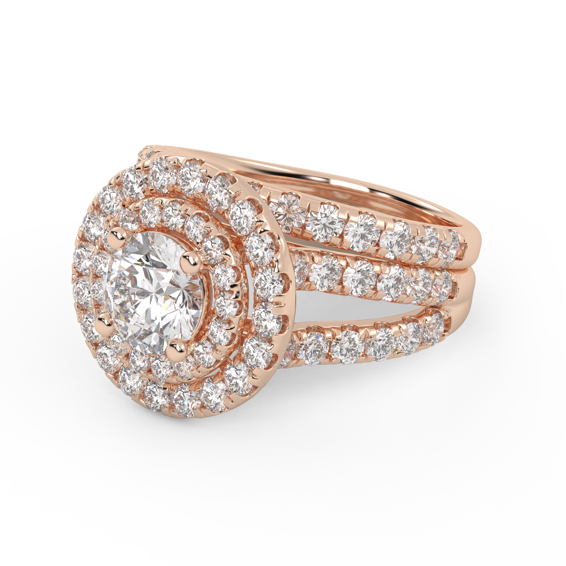 IGI Certified Double Halo Lab Diamond Bridal Set Ring