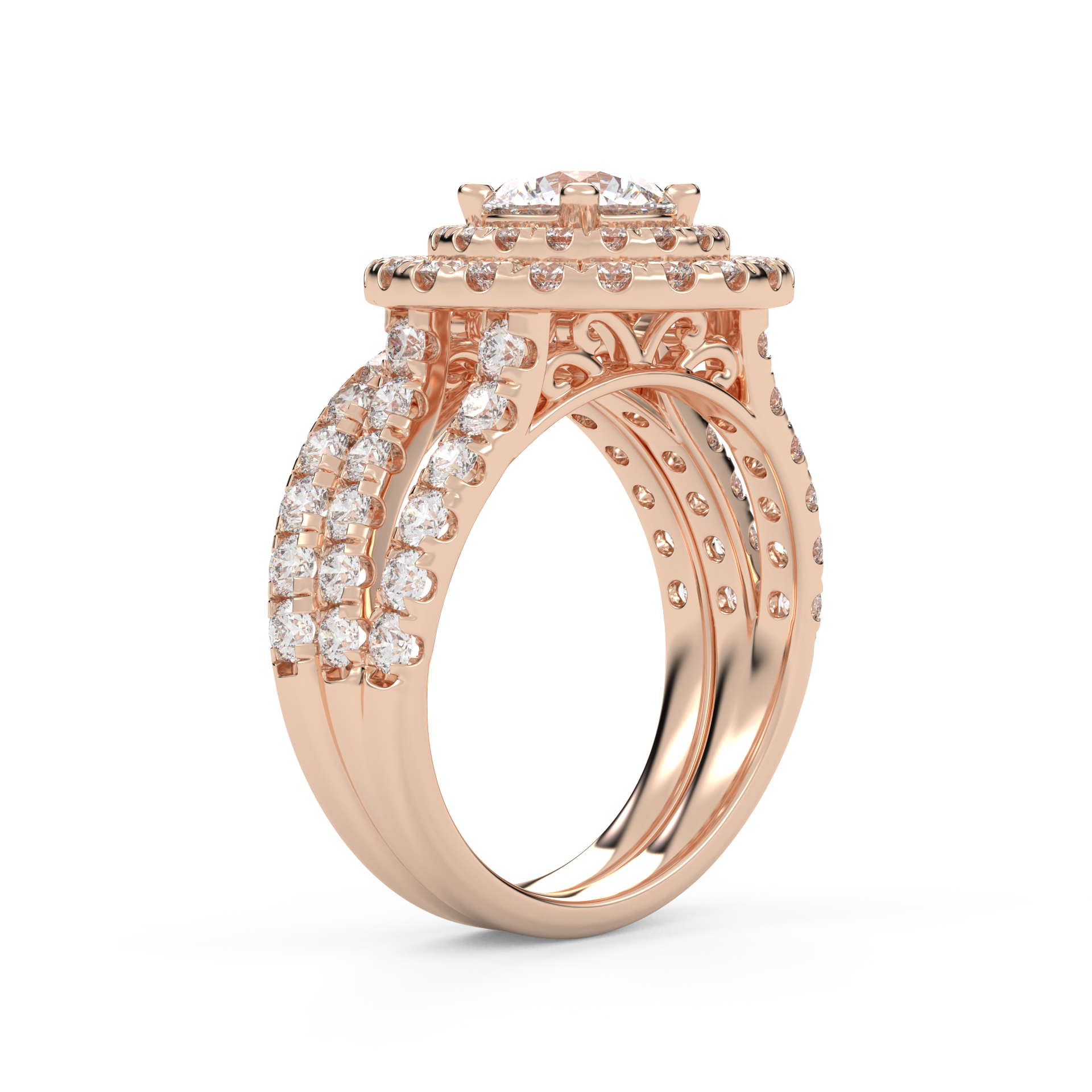 IGI Certified Double Halo Lab Diamond Bridal Set Ring