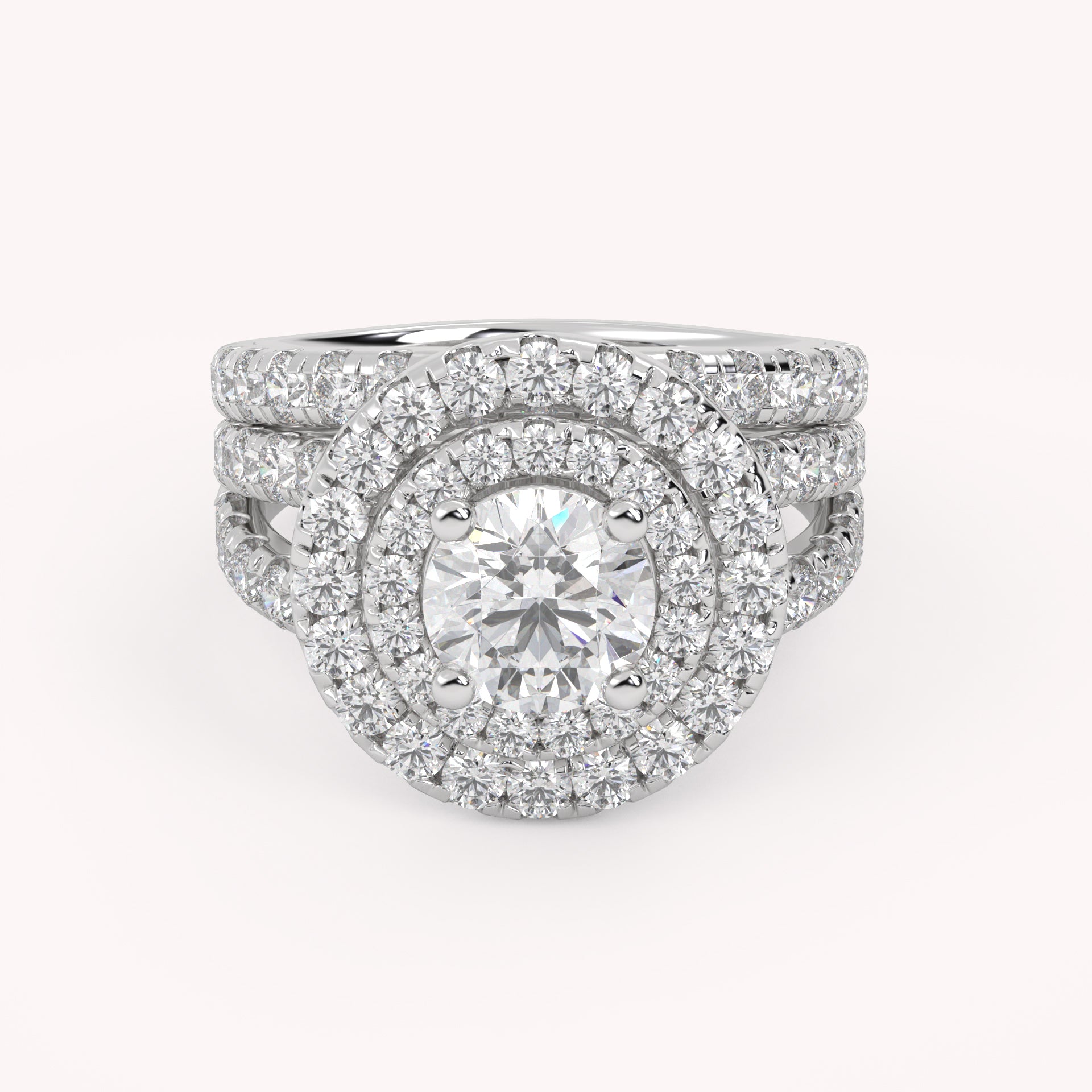 IGI Certified Double Halo Lab Diamond Bridal Set Ring