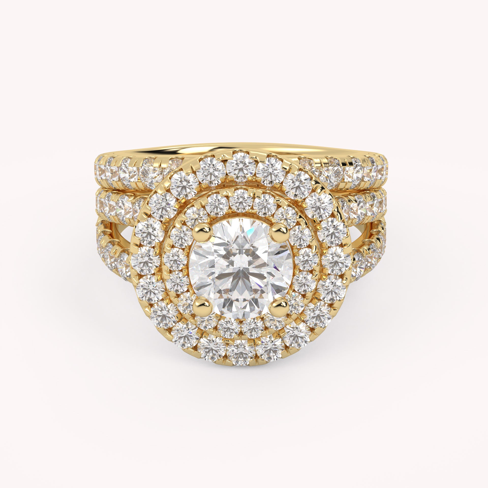 IGI Certified Double Halo Lab Diamond Bridal Set Ring