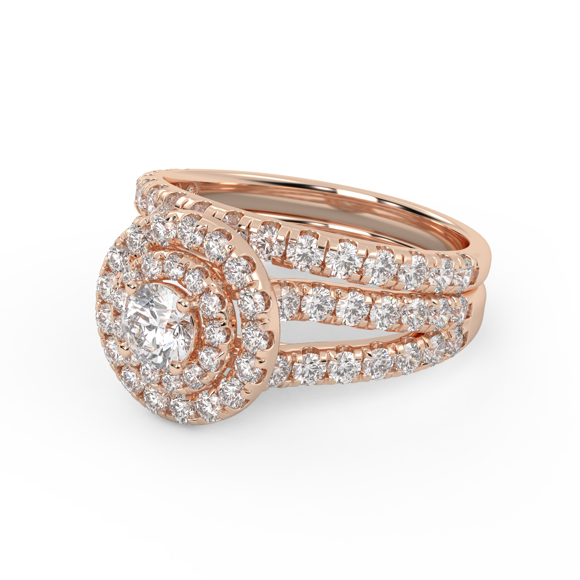 IGI Certified Double Halo Lab Diamond Bridal Set Ring