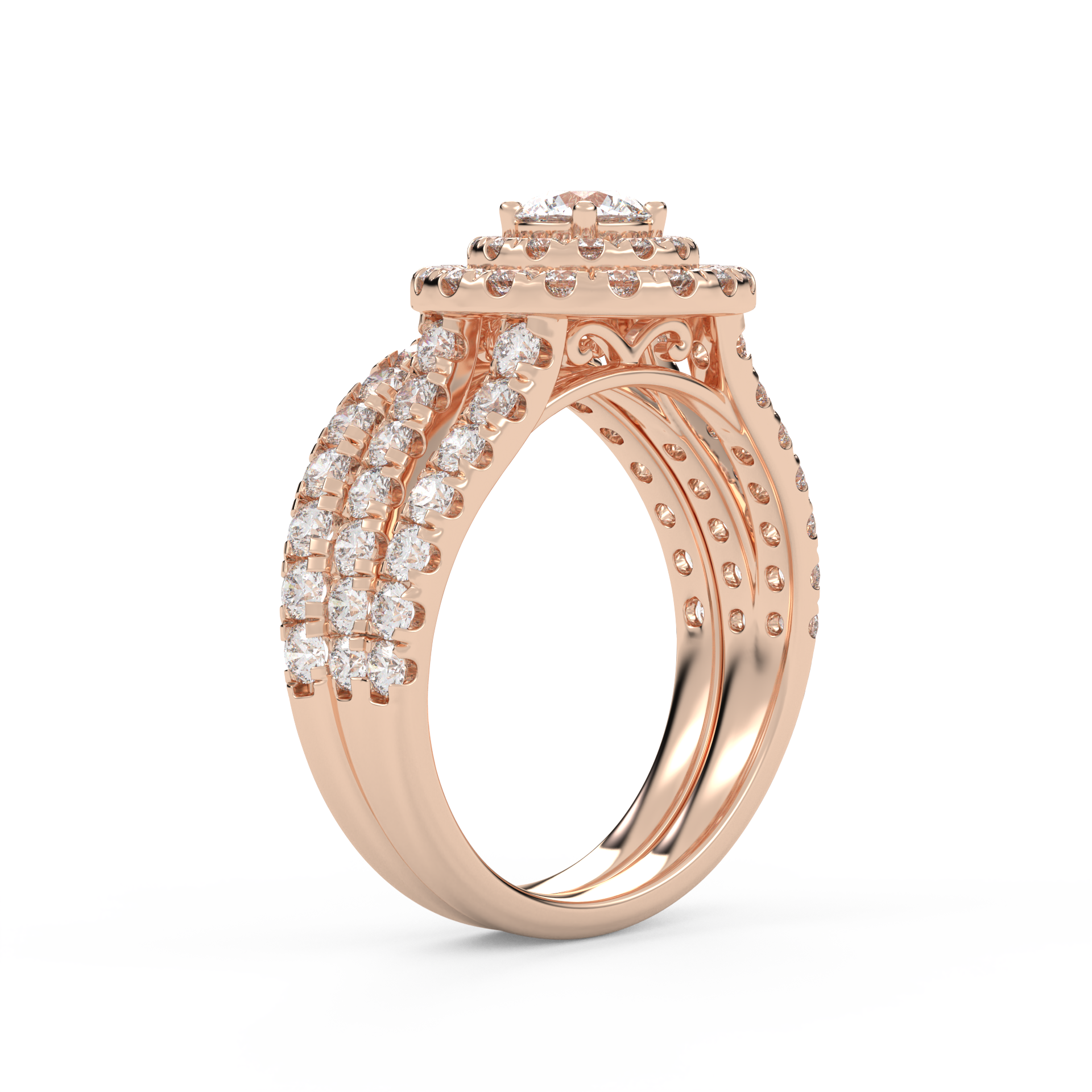 IGI Certified Double Halo Lab Diamond Bridal Set Ring