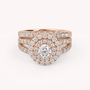 IGI Certified Double Halo Lab Diamond Bridal Set Ring