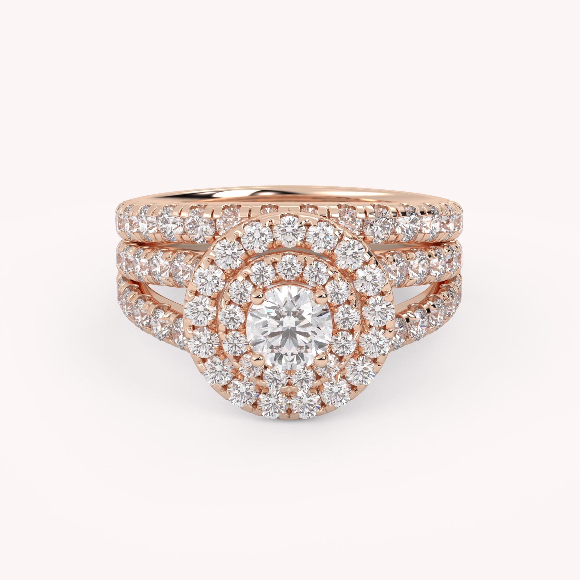 IGI Certified Double Halo Lab Diamond Bridal Set Ring