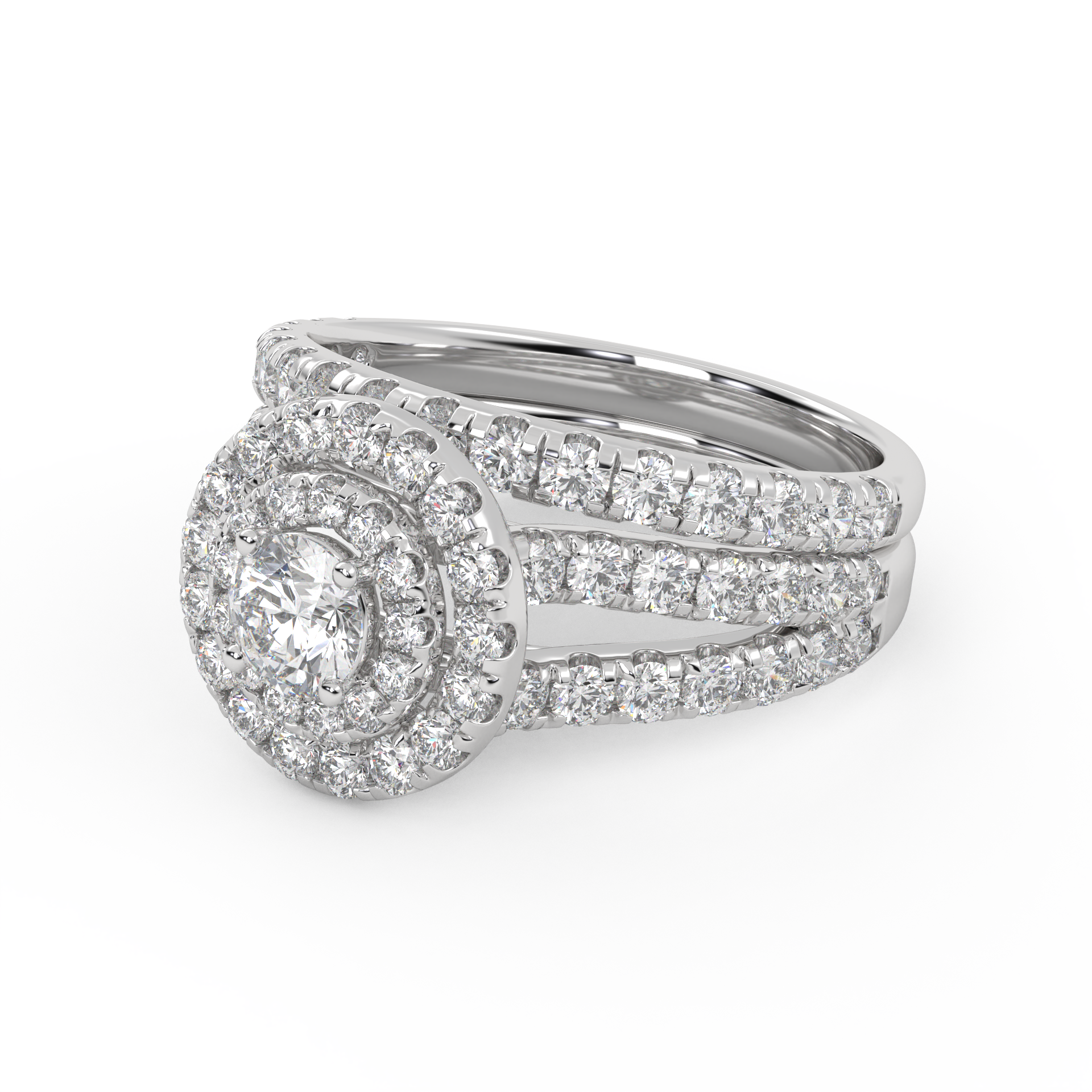 IGI Certified Double Halo Lab Diamond Bridal Set Ring