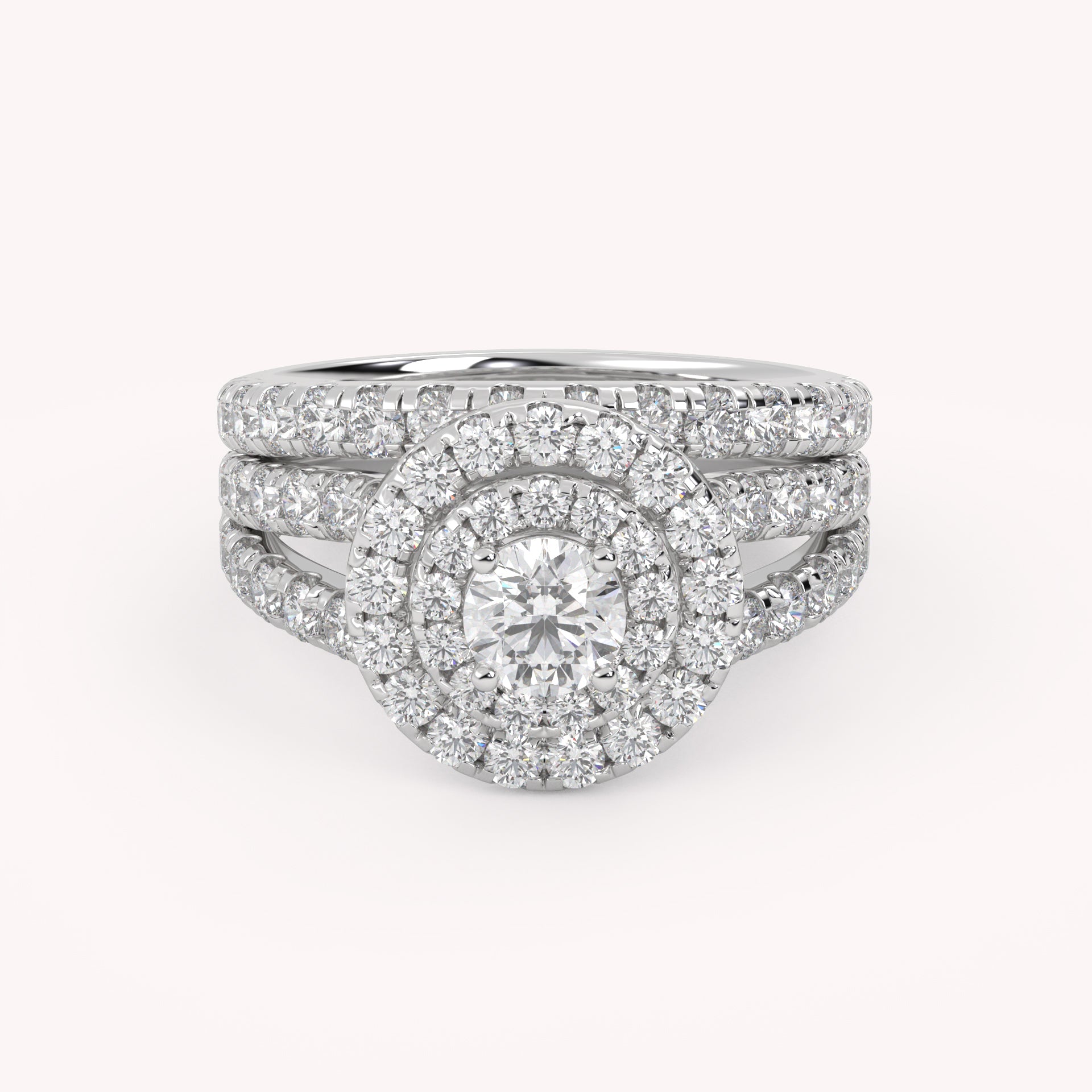 IGI Certified Double Halo Lab Diamond Bridal Set Ring