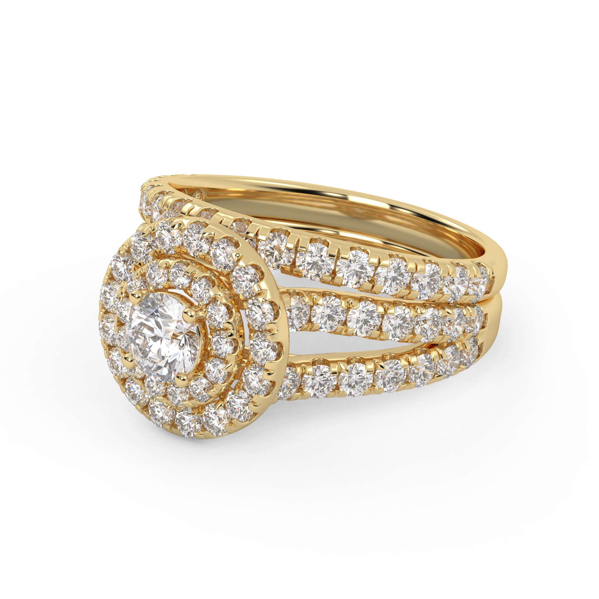 IGI Certified Double Halo Lab Diamond Bridal Set Ring